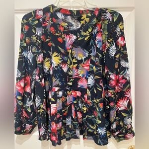 NWOT J. Crew Black Floral V-Neck Long Sleeve Blouse